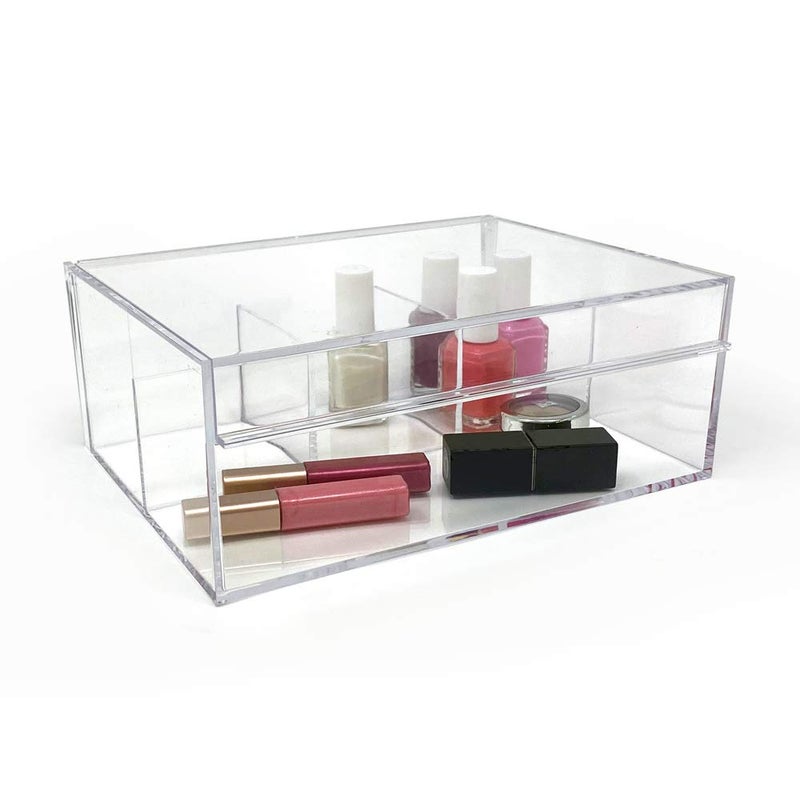 Isaac Jacobs 4-Compartment Clear Acrylic Organizer with Lid (6.7" L x 8.6" W x 3.4" H), Multi-Sectional Tray, Storage Solution for Makeup, School & Office Supplies (3 Small, 1 Large) - Image 4
